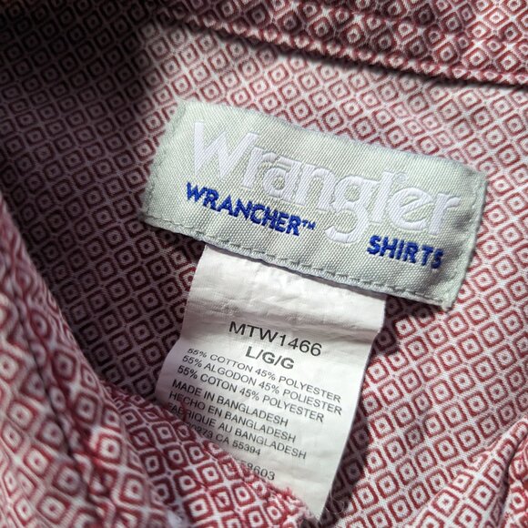 Wrangler Wrancher Pearl Snaps Western Geometric Print Large Men's Shirt Vintage - Picture 4 of 6